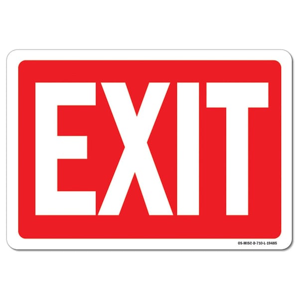 OSHA Sign, Exit, white on red, 14in X 10in Aluminum, 10"W, 14" L, Landscape, Exit (white on red)